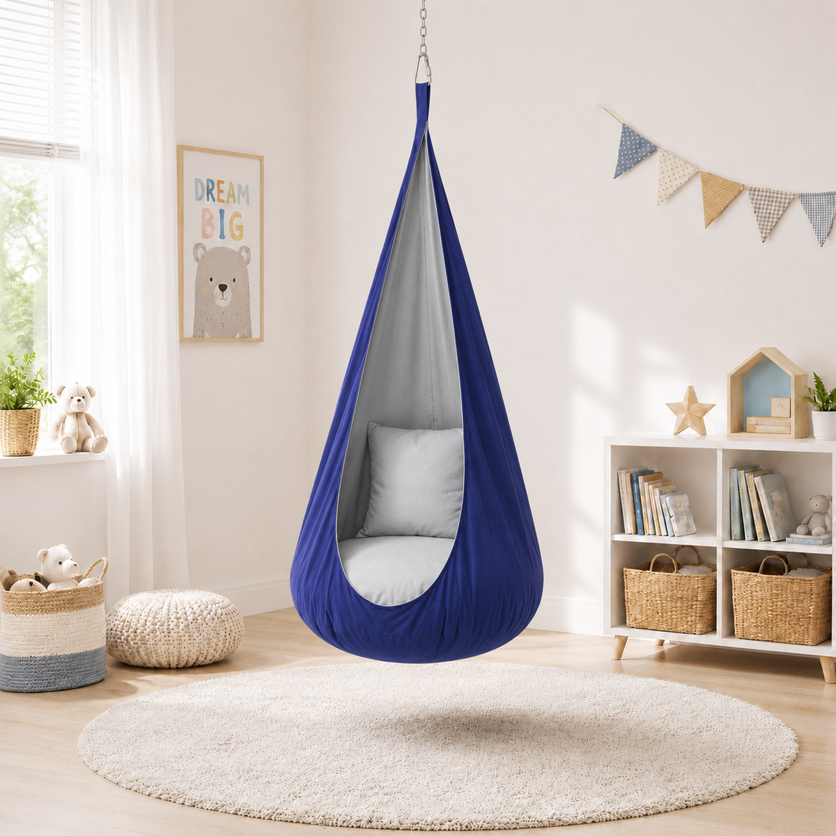 blue cocoon swing | kids cocoon swing | hanging cocoon swings | indoor swing | kids hanging chair swing | blue cocoon swing |