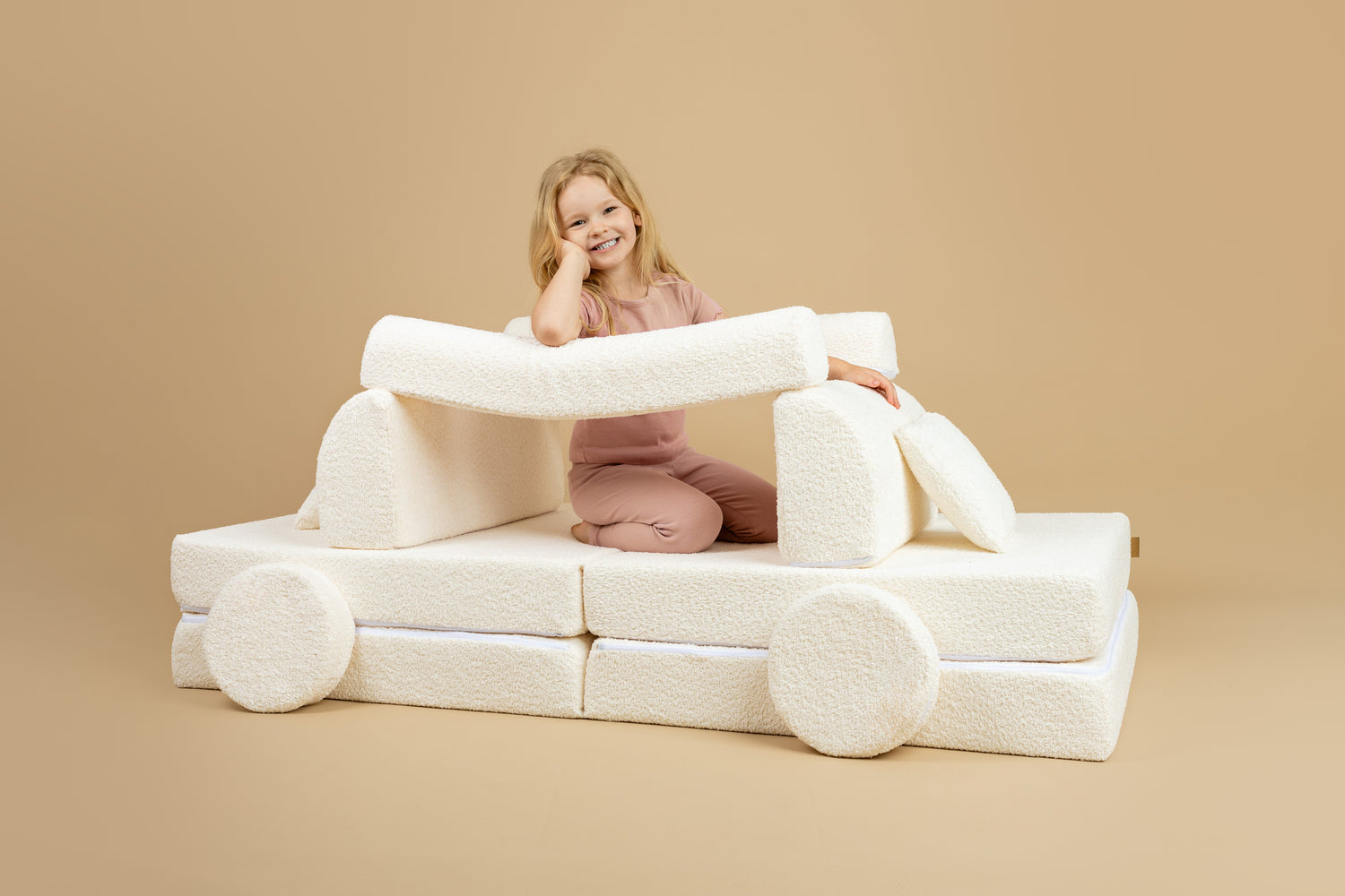 White Boucle Soft Play Sofa | Boucle Sofa for Kids | MeowBaby® White Boucle Play Sofa | Kids Play Sofa White Boucle | White Boucle Modular Play Sofa for Kids |