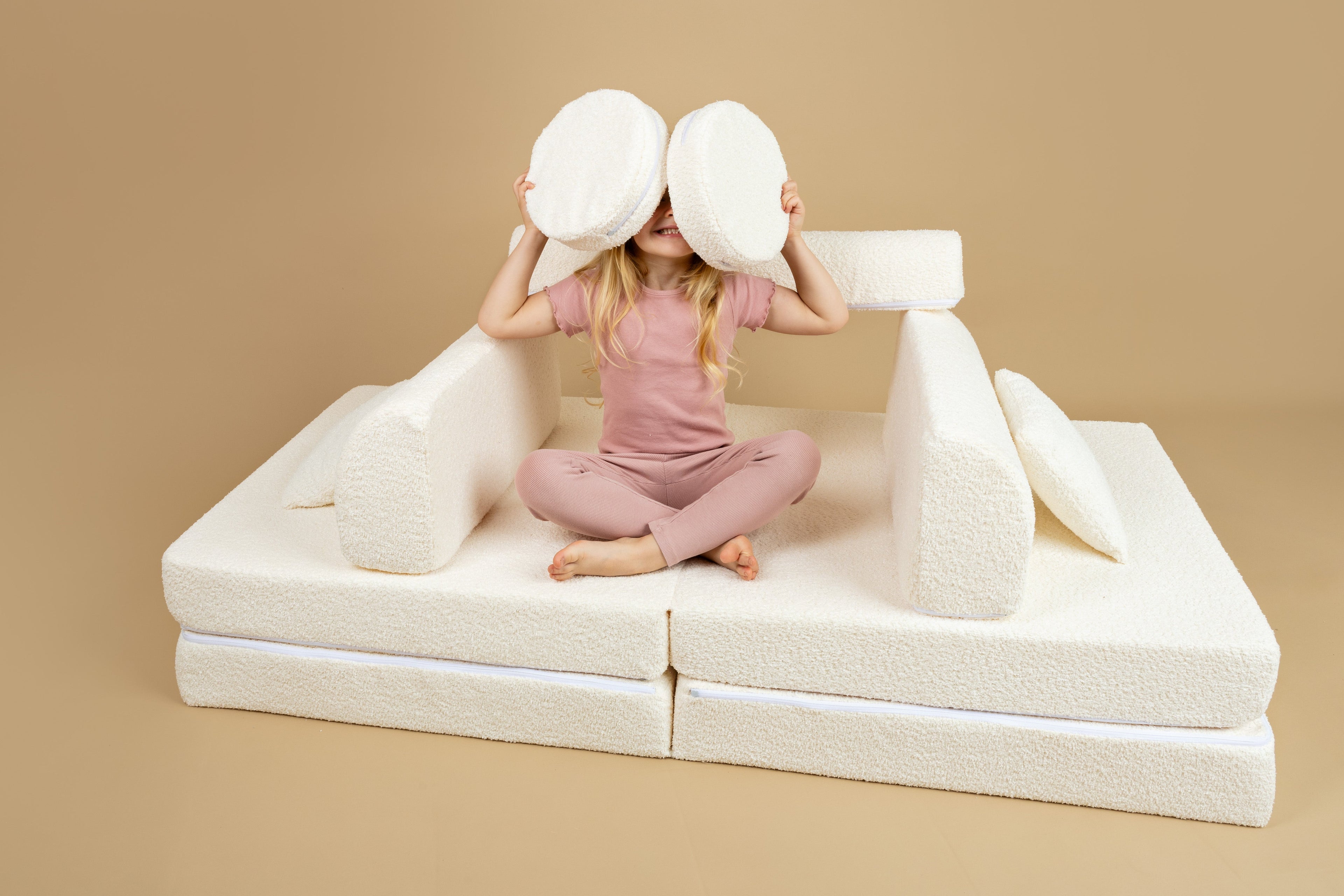 White Boucle Soft Play Sofa | Boucle Sofa for Kids | MeowBaby® White Boucle Play Sofa | Kids Play Sofa White Boucle | White Boucle Modular Play Sofa for Kids |