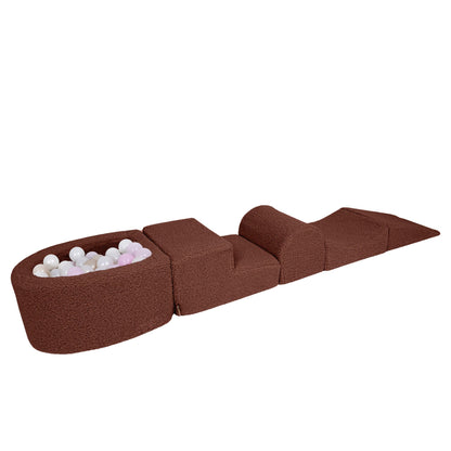 Meowbaby Brown Bearly Foam Playground | meowbaby soft play set with mini ball pit | soft play climbing blocks | brown soft play for babies |