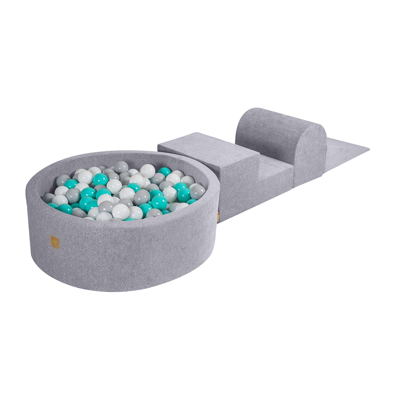 MeowBaby® Foam climbing blocks for toddlers Light Grey Velvet 3 elements with Ball Pit + balls | Grey Soft Play Set with Ball Pit |