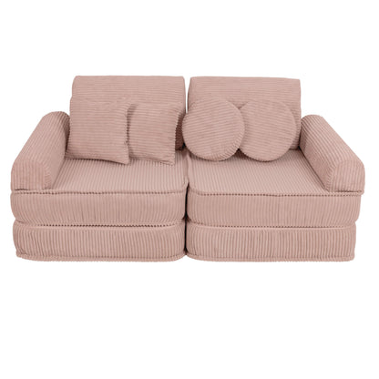 pink corduroy play sofa | ecru corduroy Play Sofa | Play Sofa Kids pink corduroy | MeowBaby pink corduroy soft play sofa | 