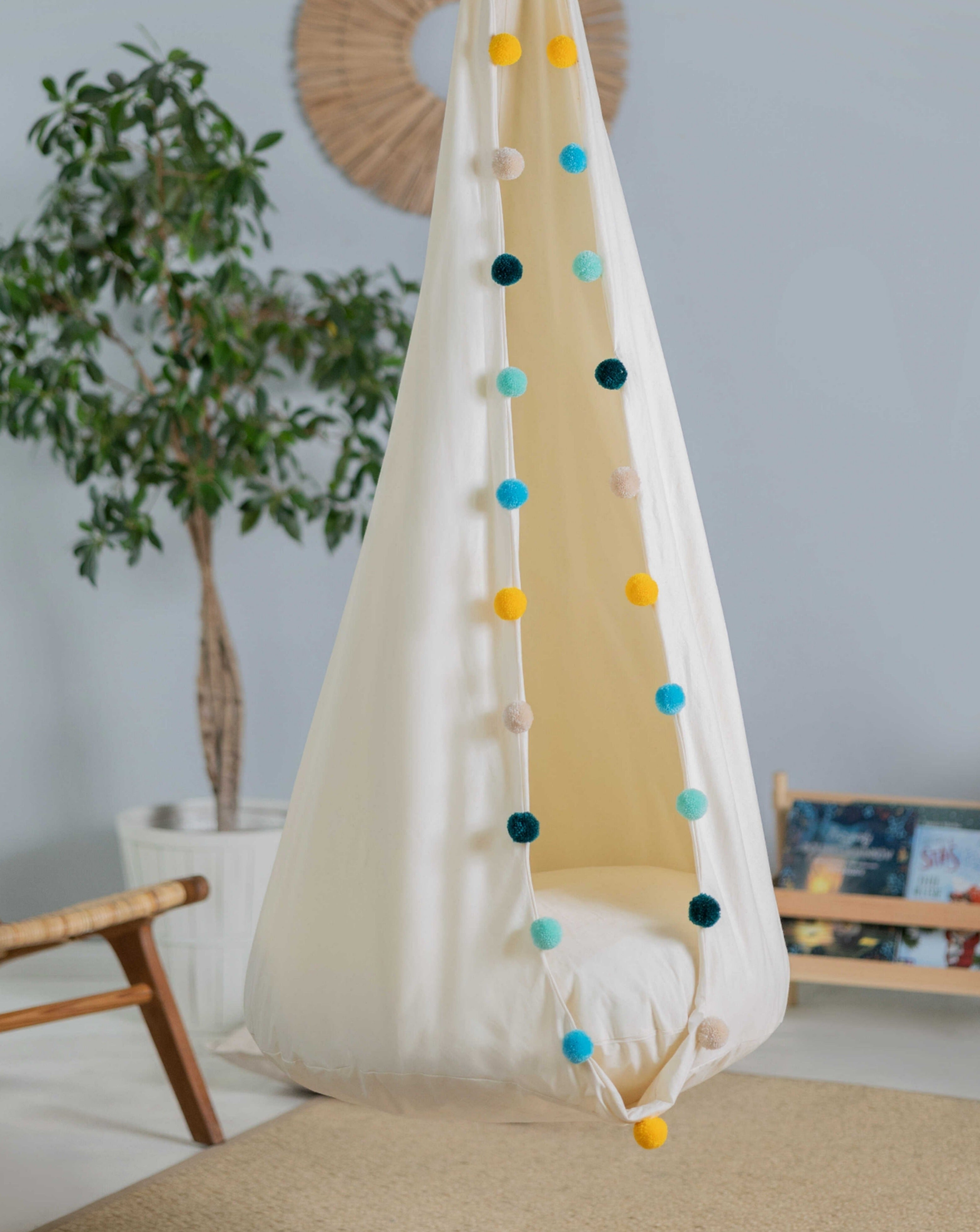 | cream cocoon swing | kids cocoon swing | hanging cocoon swings | indoor swing | kids hanging chair swing | cream cocoon swing for kids |