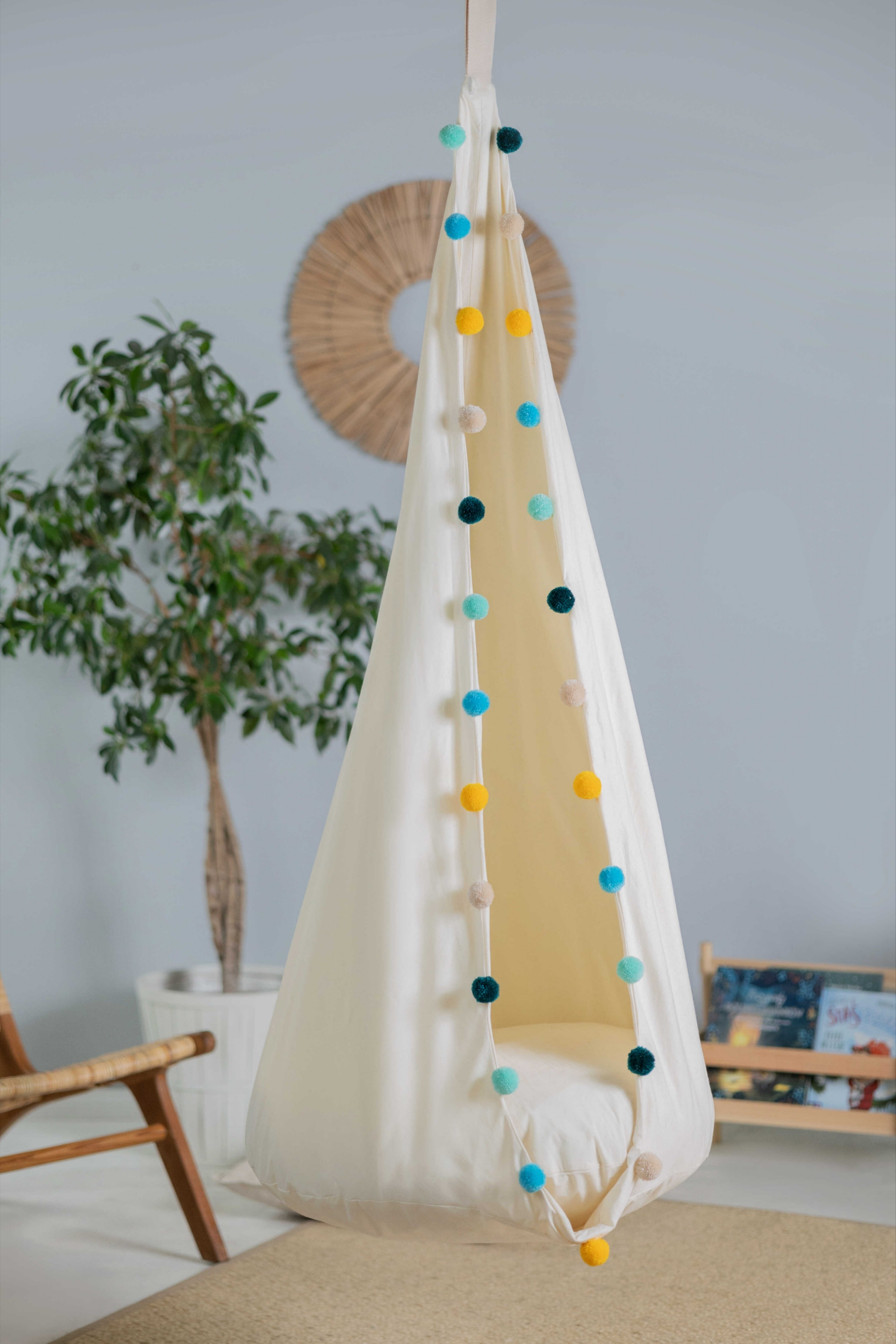 | cream cocoon swing | kids cocoon swing | hanging cocoon swings | indoor swing | kids hanging chair swing | cream cocoon swing for kids |