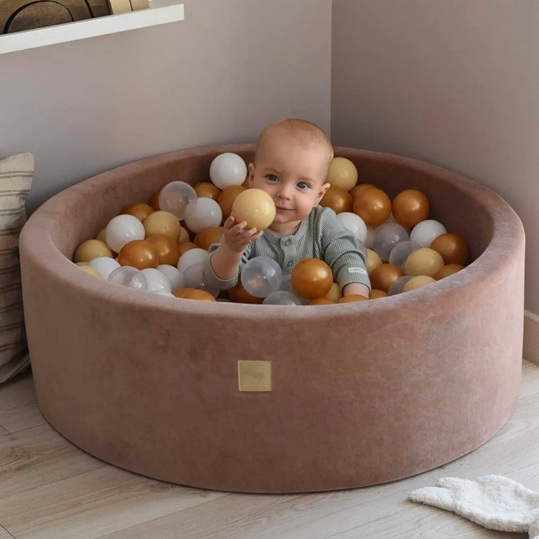 MeowBaby®  VELVET Beige Ball Pit + 250 Balls - 90x30cm