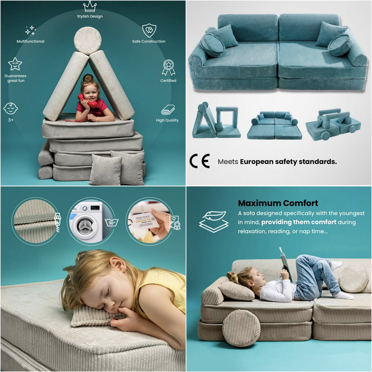 MeowBaby® Boucle Play Sofa - White BOUCLE  Sofa Premium