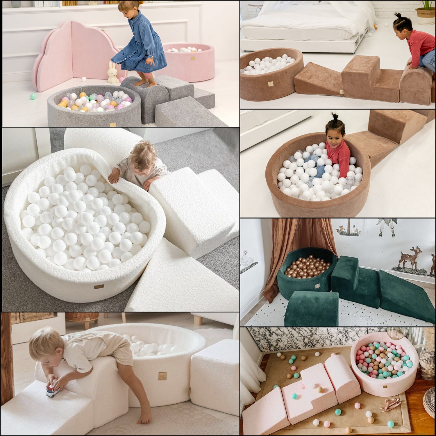 MeowBaby® VELVET Beige Soft Play + Ball Pit 90x30CM + 200 Balls