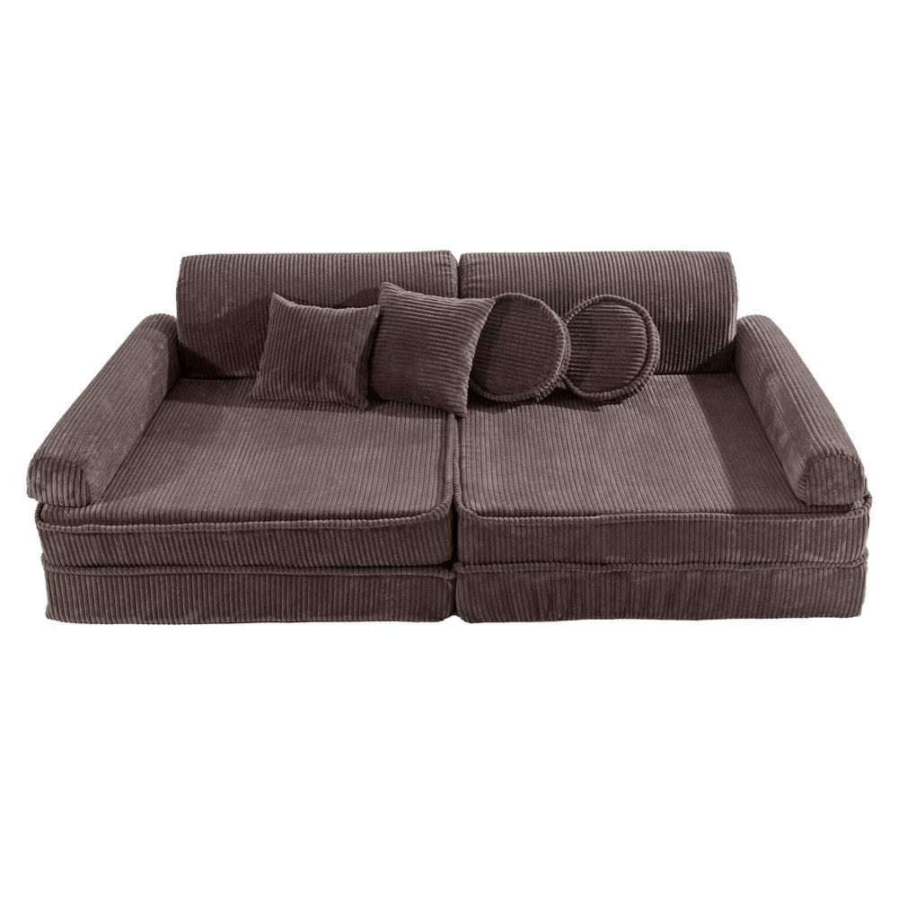 brown corduroy play sofa for kids | MeowBaby corduroy soft play sofa | kids play sofa brown corduroy | 