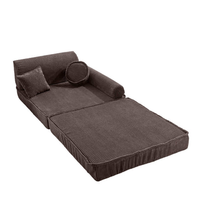 brown corduroy play sofa for kids | MeowBaby corduroy soft play sofa | kids play sofa brown corduroy |