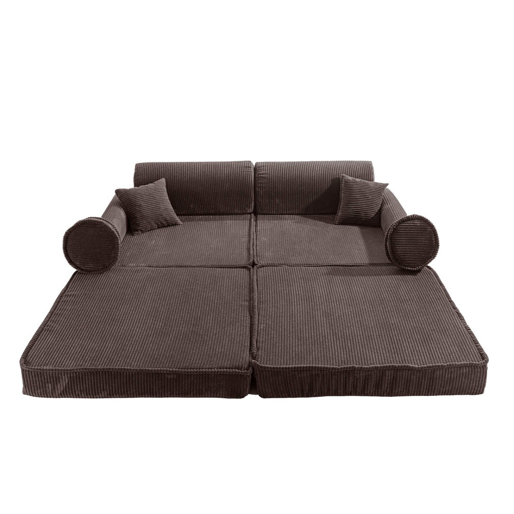 brown corduroy play sofa for kids | MeowBaby corduroy soft play sofa | kids play sofa brown corduroy |