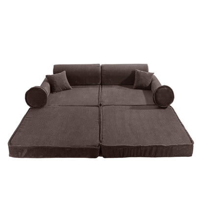 brown corduroy play sofa for kids | MeowBaby corduroy soft play sofa | kids play sofa brown corduroy |