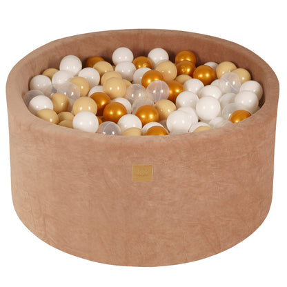 MeowBaby®  VELVET Beige Ball Pit + 300 Balls - 90x40cm