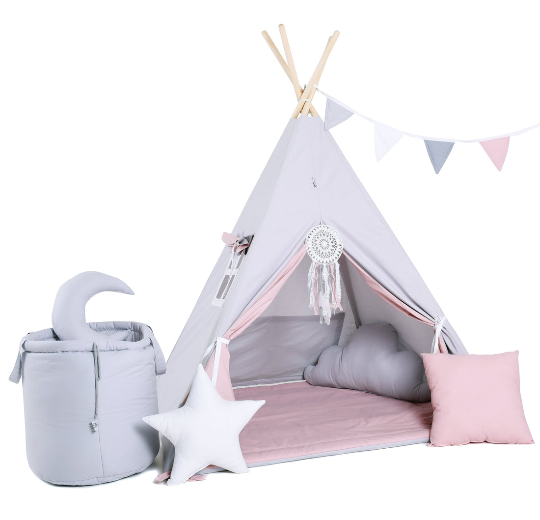 Kids Teepee  - Light Grey &amp; Pink Palace