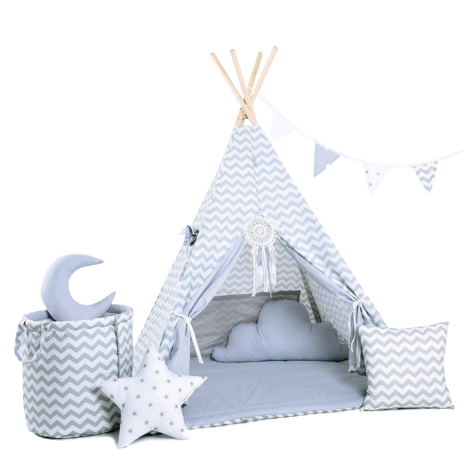 Kids Tipi Tent - Silver Waves