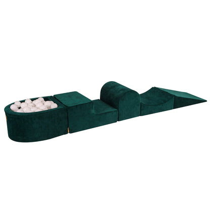 MeowBaby® VELVET Dark Green climbing blocks 4 elements + Ball Pit + 100 Balls