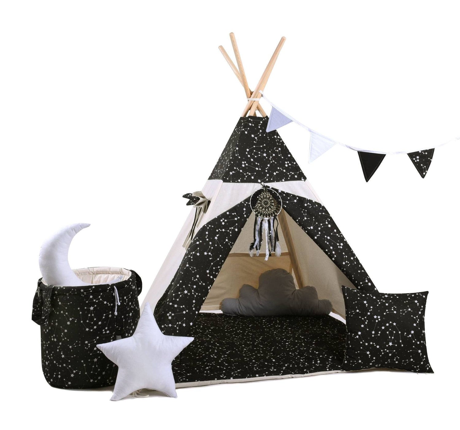 Black &amp; Cream Teepee Tent | Teepee Black | Kids Teepee | Teepee Tent for Kids | Teepee Tent for Babies &amp; Toddlers | Black Tent | Kids Teepee Tent | Teepee Tent for Boys &amp; Girls | 