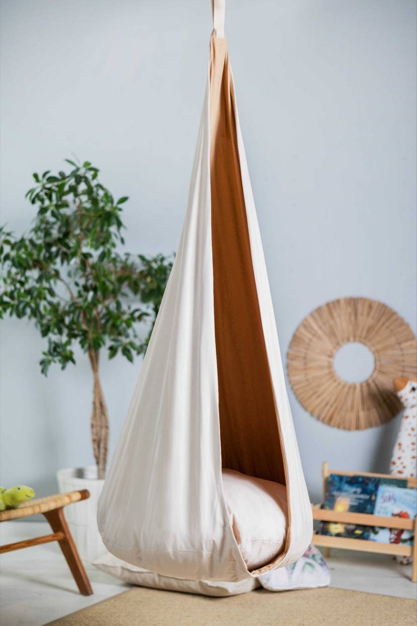 | beige cocoon swing | kids cocoon swing | hanging cocoon swings | indoor swing | kids hanging chair swing | beige cocoon swing for kids |