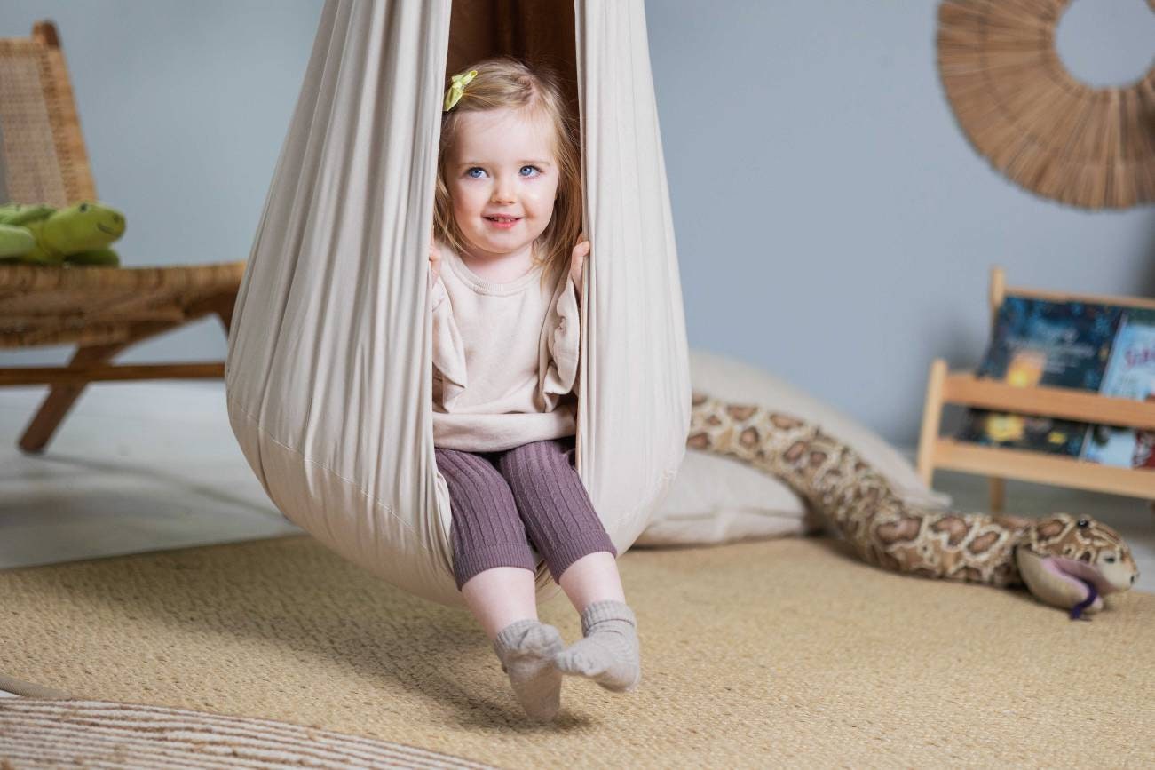 | beige cocoon swing | kids cocoon swing | hanging cocoon swings | indoor swing | kids hanging chair swing | beige cocoon swing for kids |