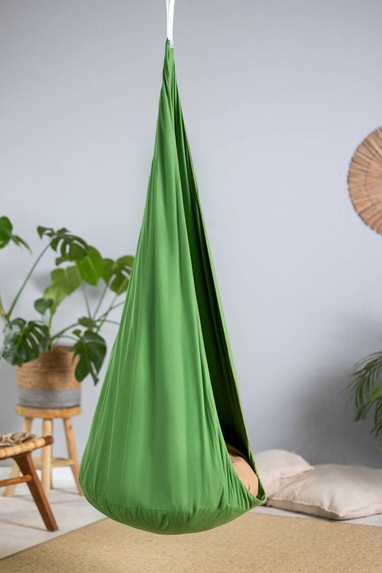 | green cocoon swing | kids cocoon swing | hanging cocoon swings | indoor swing | kids hanging chair swing | green cocoon swing for kids |