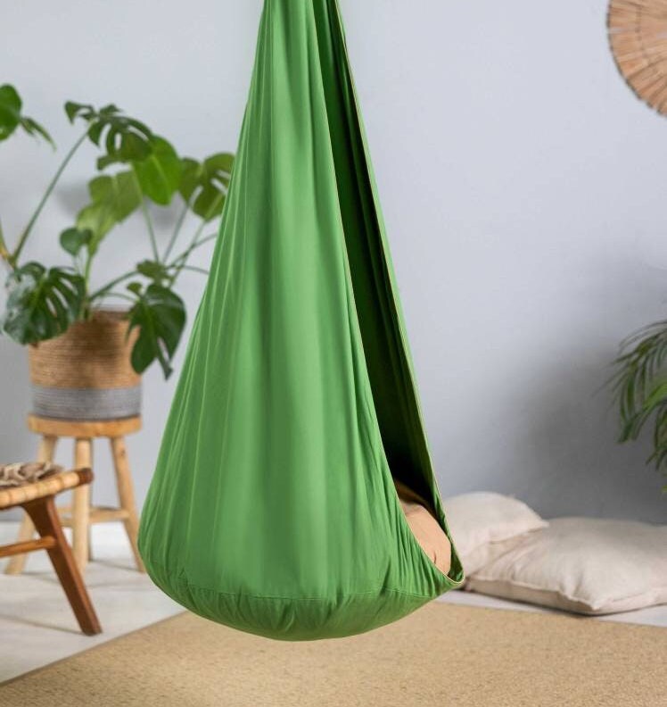 | green cocoon swing | kids cocoon swing | hanging cocoon swings | indoor swing | kids hanging chair swing | green cocoon swing for kids |
