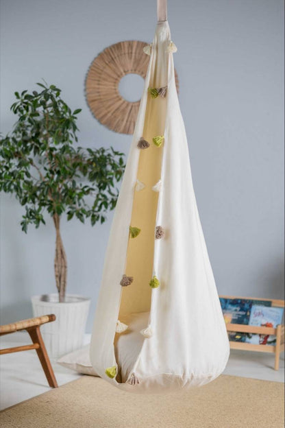 | cream cocoon swing | kids cocoon swing | hanging cocoon swings | indoor swing | kids hanging chair swing | cream cocoon swing for kids |