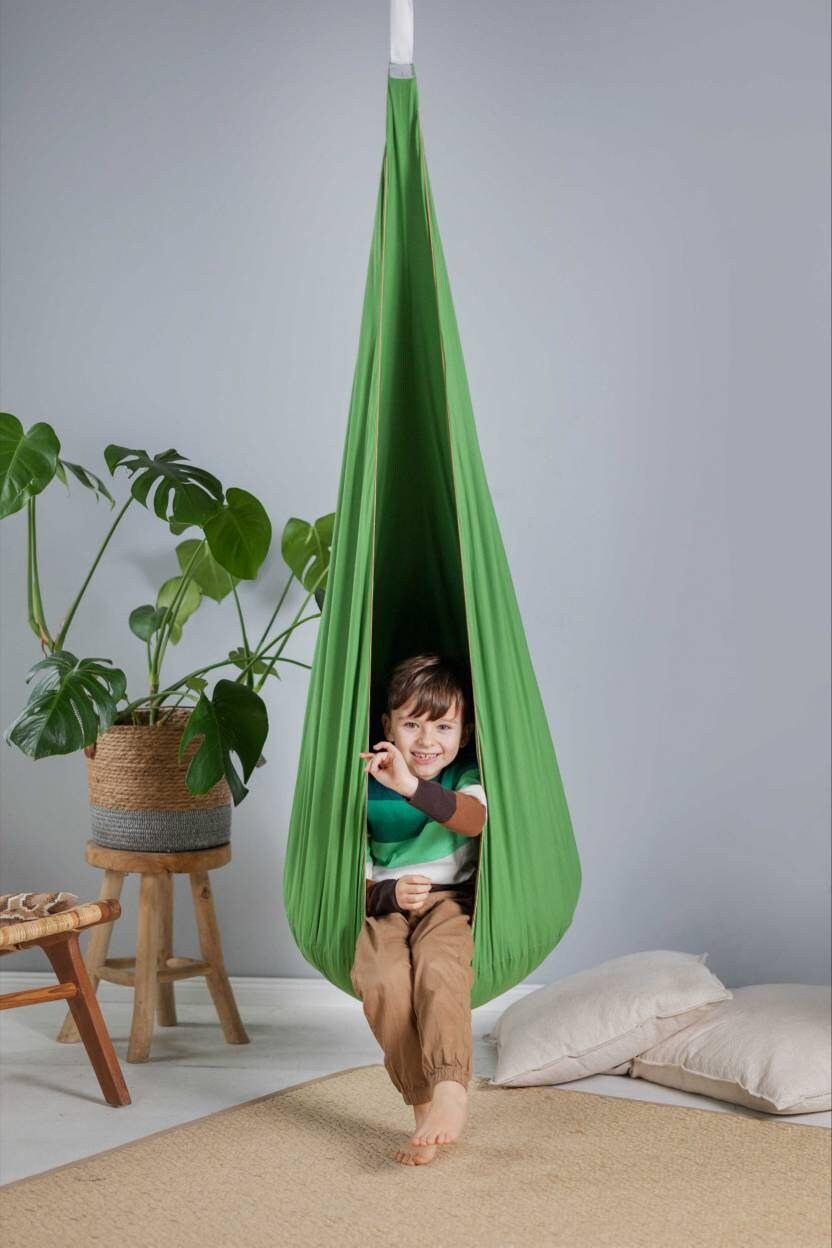 | green cocoon swing | kids cocoon swing | hanging cocoon swings | indoor swing | kids hanging chair swing | green cocoon swing for kids |