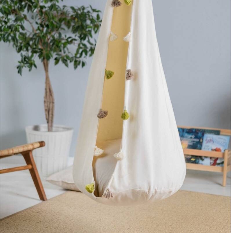 | cream cocoon swing | kids cocoon swing | hanging cocoon swings | indoor swing | kids hanging chair swing | cream cocoon swing for kids |