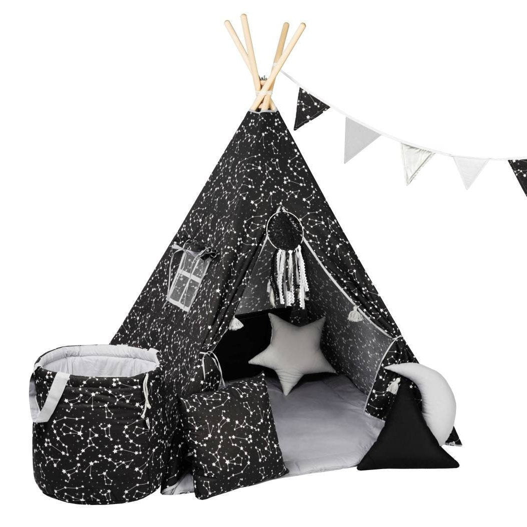 Kids Teepee Tent with Stars | Black Teepee Tent | 