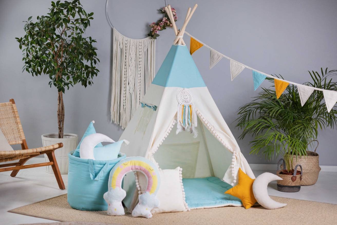 Kids Tent cream and Blue Marine | Marine Teepee Tent |