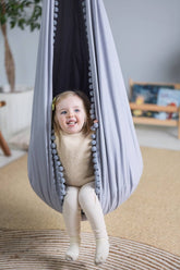 | grey cocoon swing | kids cocoon swing | hanging cocoon swings | indoor swing | kids hanging chair swing | grey cocoon swing for kids |