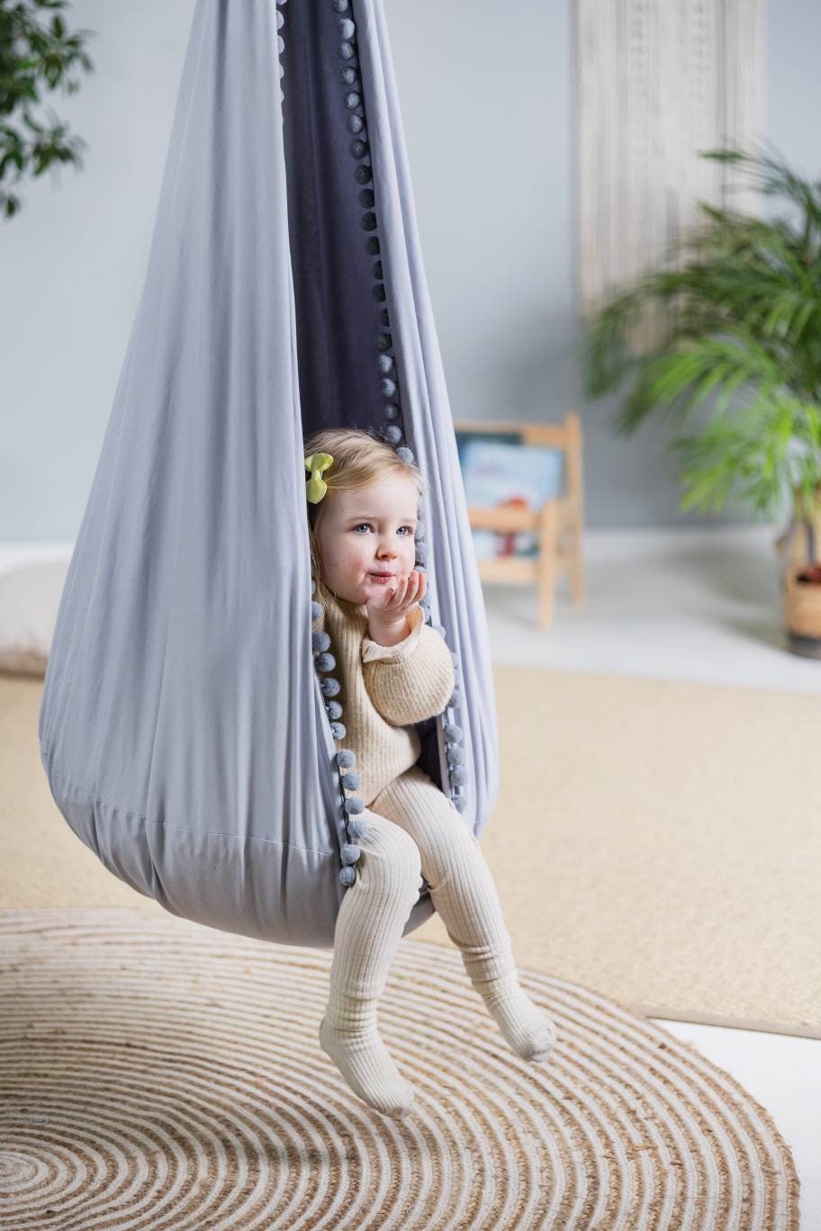 | grey cocoon swing | kids cocoon swing | hanging cocoon swings | indoor swing | kids hanging chair swing | grey cocoon swing for kids |