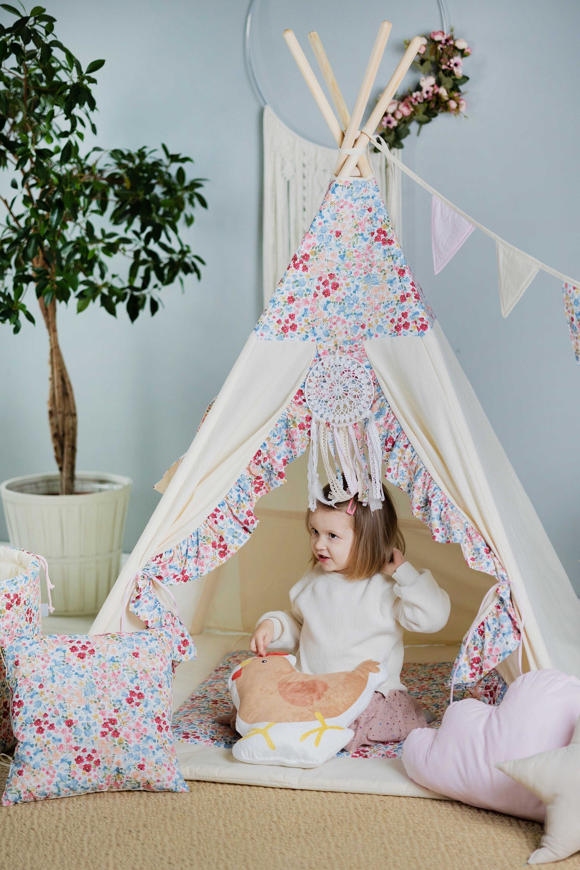 Teepee Tent with Flowers | Teepee Flower | Kids Teepee | Teepee Tent for Kids | Teepee Tent for Babies and Toddlers | Flower Tent | Kids Teepee Tent | Teepee Tent for Girls | 