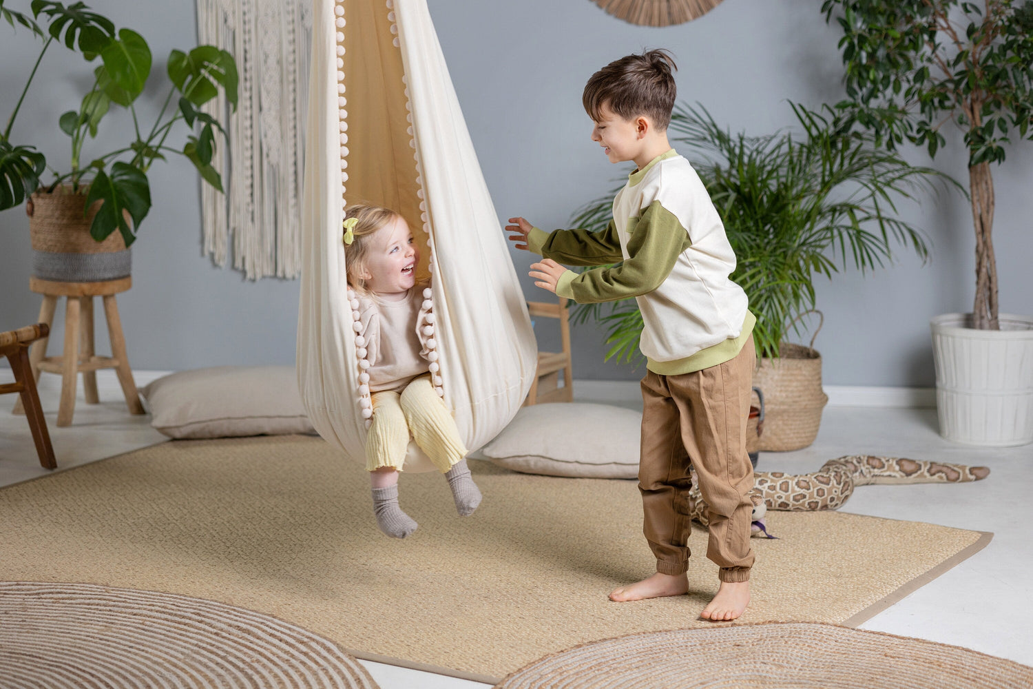 | cream cocoon swing | kids cocoon swing | hanging cocoon swings | indoor swing | kids hanging chair swing | cream cocoon swing for kids |