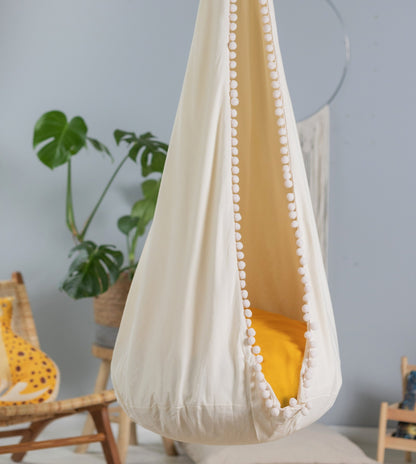 | cream cocoon swing | kids cocoon swing | hanging cocoon swings | indoor swing | kids hanging chair swing | cream cocoon swing for kids |