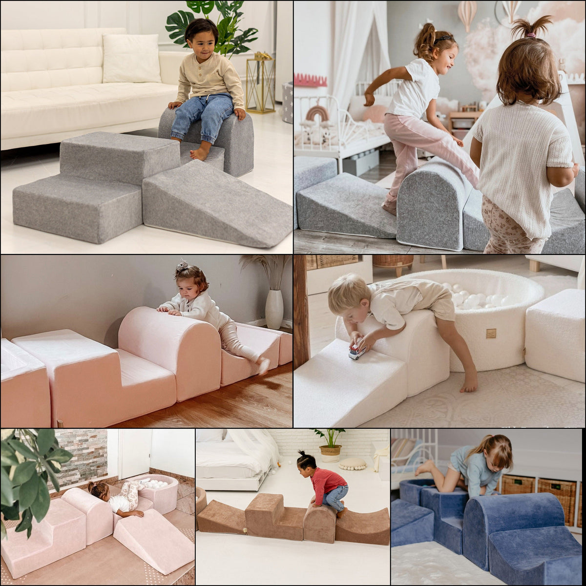 MeowBaby® Soft Play Climbing Blocks BOUCLE White | 4 Elements