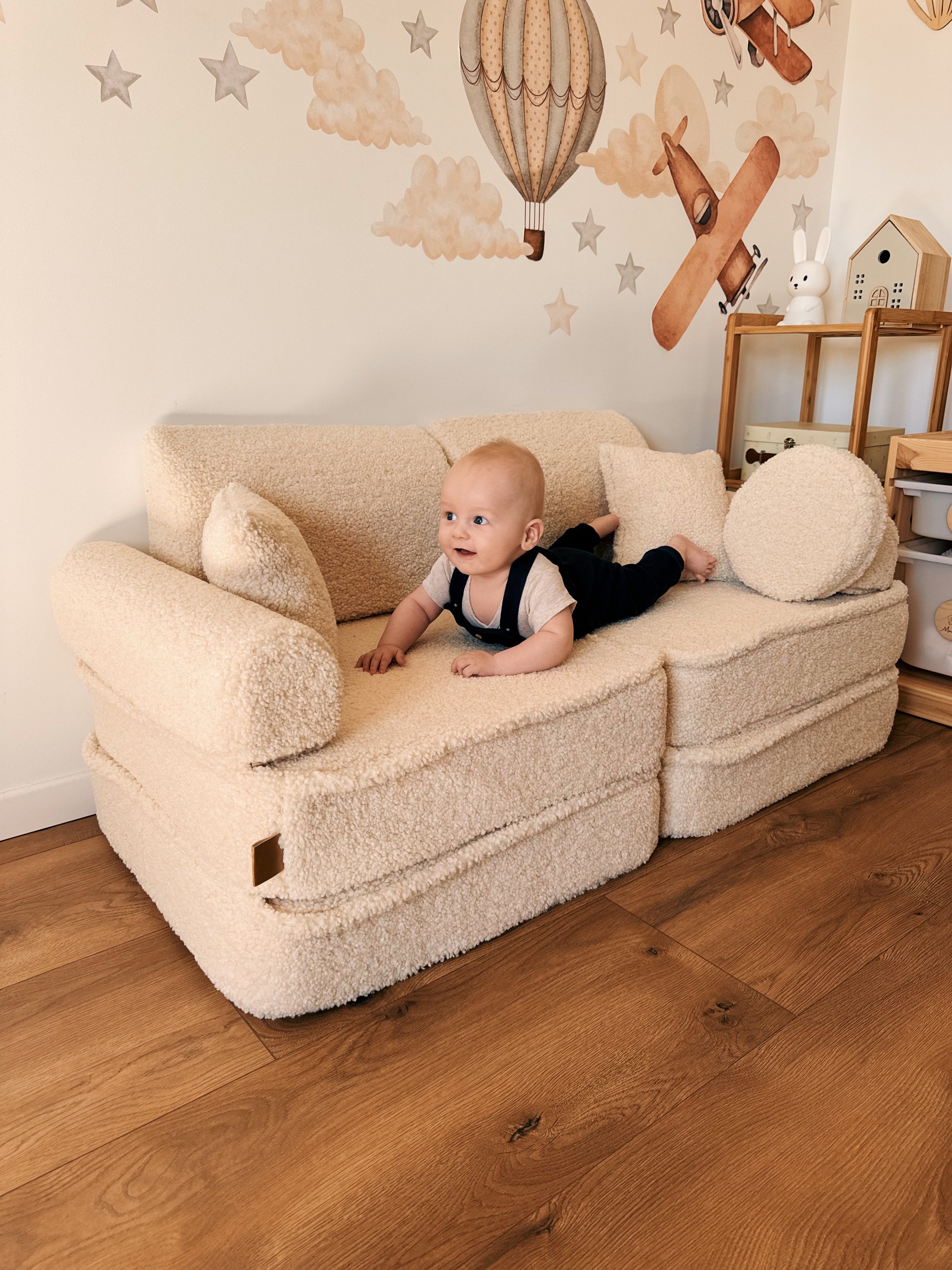 MeowBaby® Cream BEARLY Sofa | Cream Bearly Play Sofa Pocket Plus