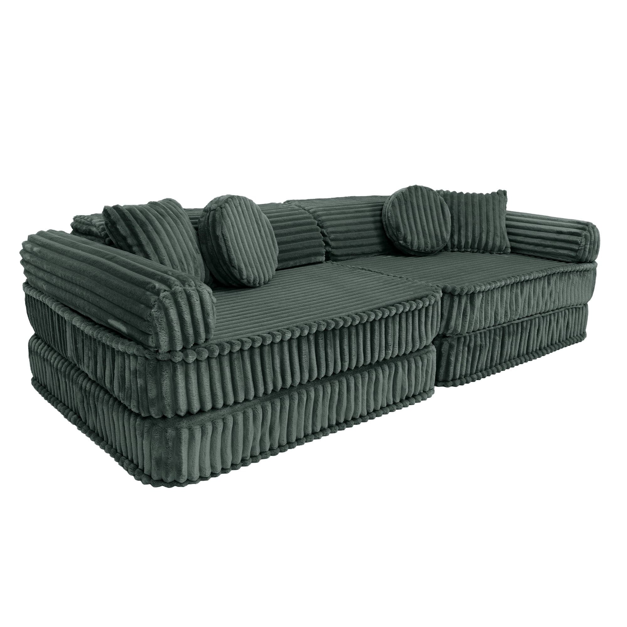 MeowBaby Kids Play Sofa - Modular Play Sofa Couch - dark green | churros play sofa for kids 