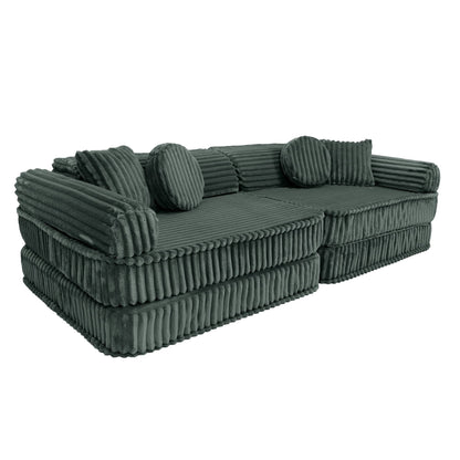 MeowBaby Kids Play Sofa - Modular Play Sofa Couch - dark green | churros play sofa for kids 