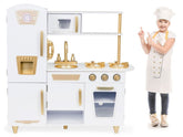 Meowbaby Large White and Gold Wooden Play Kitchen for Children