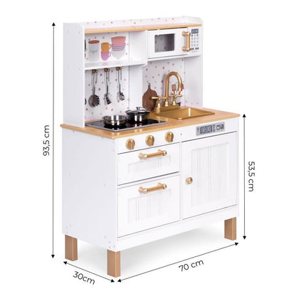 Meowbaby Large Wooden Play Kitchen for Children with Sounds and LED, Opening Cabinets, 7 Accessories