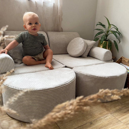 MeowBaby® Ecru CORDUROY Play Sofa - Cream Play Sofa Pocket Max