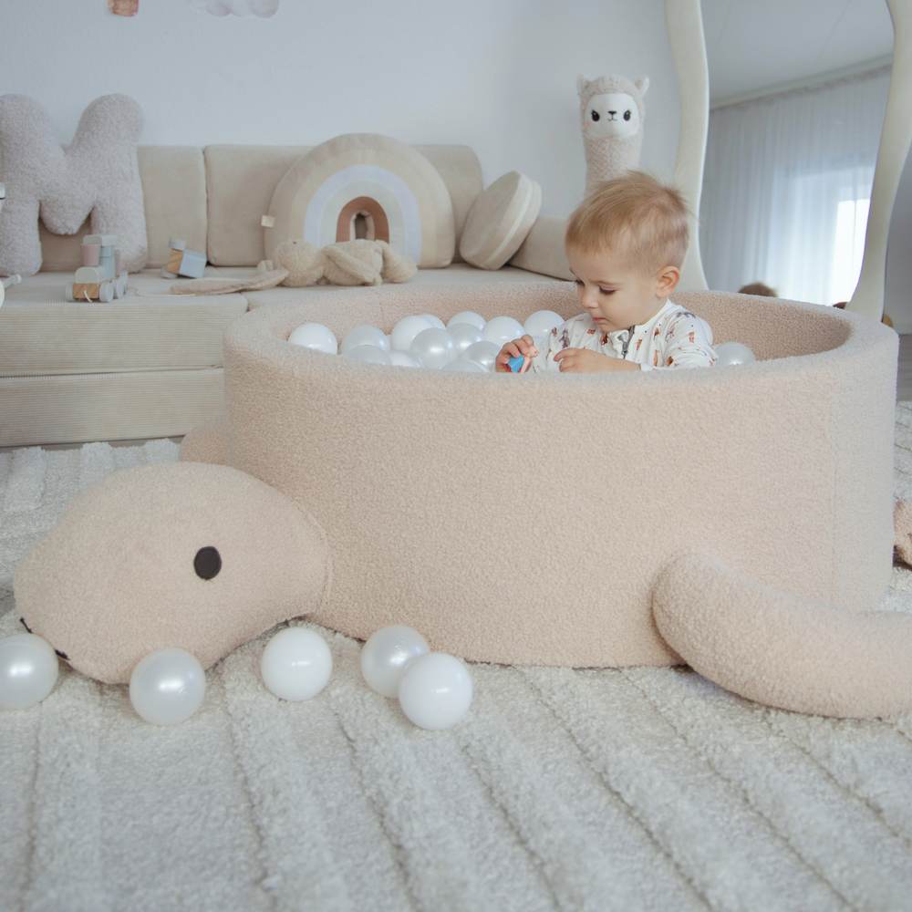 MeowBaby Ball Pit for Children – Turtle | Raspberry Glaze Pink | Boucle