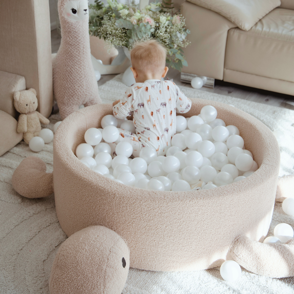 MeowBaby Ball Pit for Children – Turtle | Raspberry Glaze Pink | Boucle