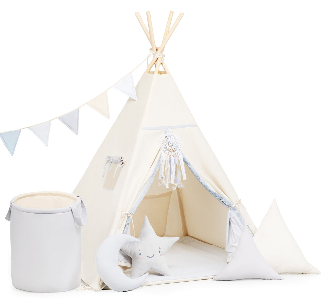 Grey &amp; Cream Teepee Tent | Teepee Grey | Kids Teepee | Teepee Tent for Kids | Baby Teepee Tent | Grey Tent | Kids Teepee Tent | Teepee Tent for Boys | Teepee Tent for Girls |  